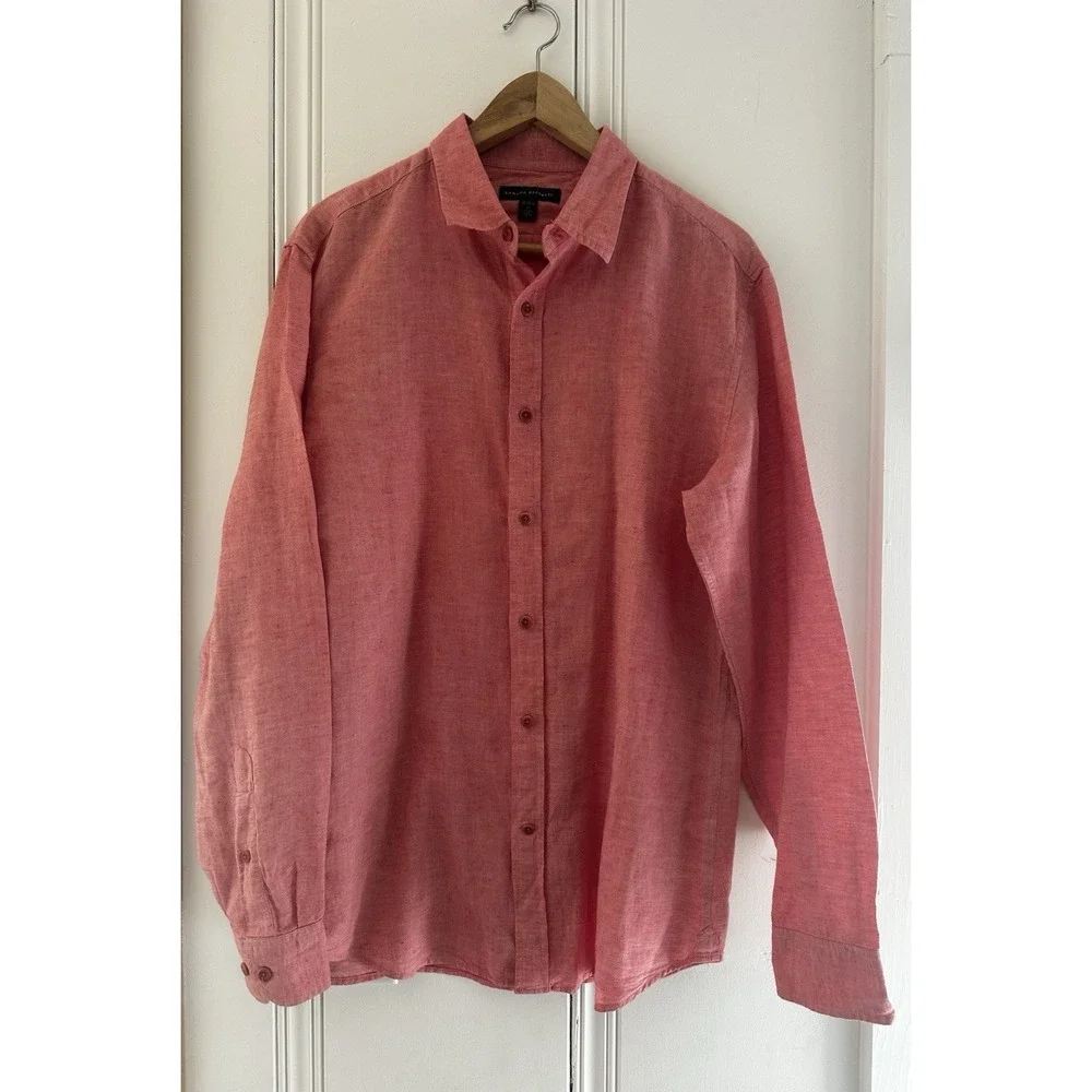 Banana Republic Linen Blend Button Front Shirt Men M Pink Coral Long‎ Sleeve
